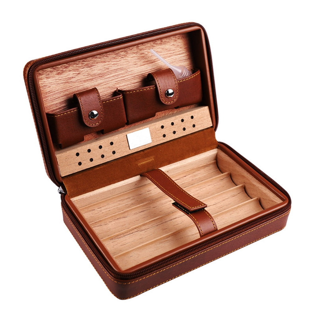 Cigar Holder Box Caja De Cigarros Cigar Cedar Premium Leather Cigar 4pcs Travel Case Humidor