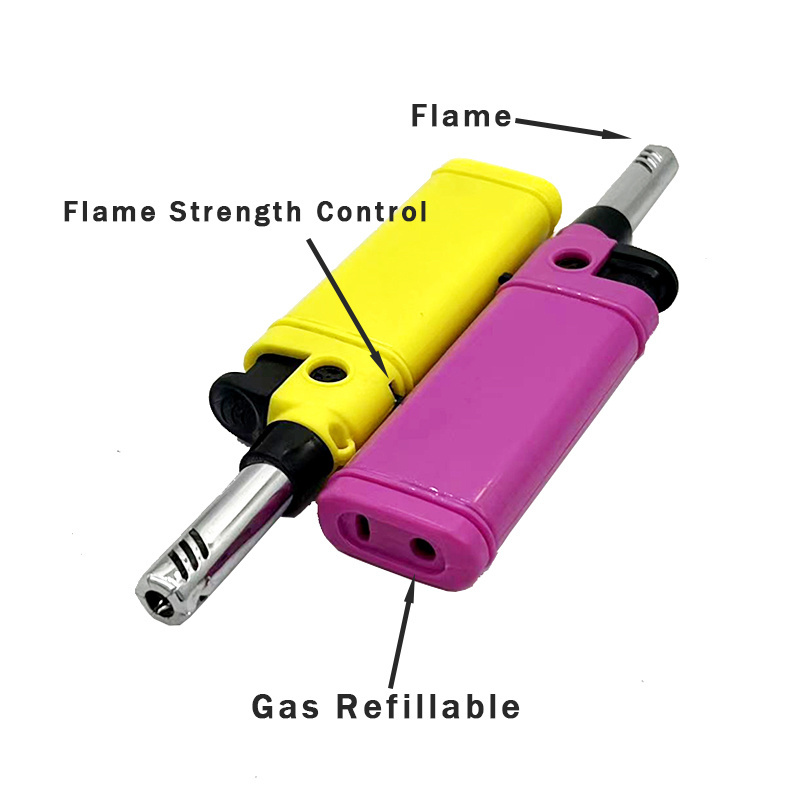 Custom Logo Short Size Refillable Kitchen Gun Lighter Feuerzeug Gas Stove Igniter BBQ Lighters Butane Gas Candle Lighter