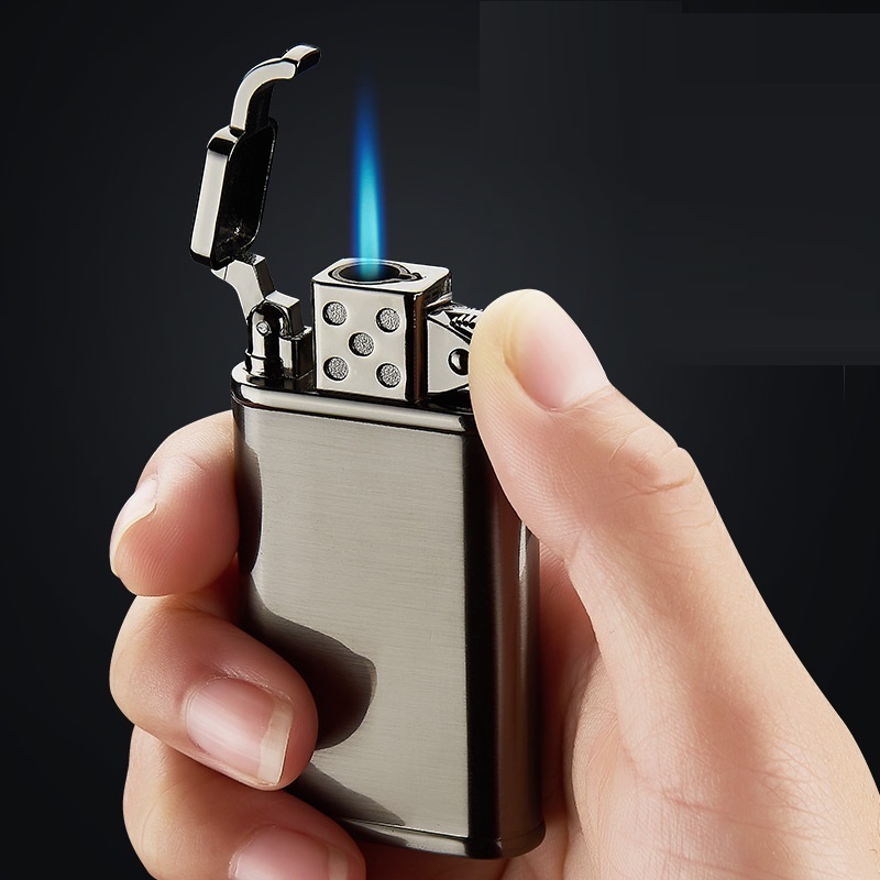 Cigar Lighters Customized Black Classic Metal Windproof Jet Blue Flame Grinding Wheel Rocker Gas Lighter