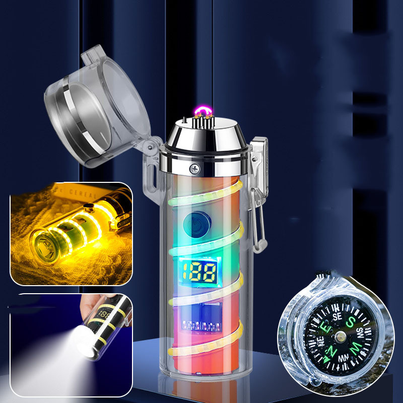 New Transparent Shell Waterproof Charging Digital Battery Display Light Dual Arc Lighter