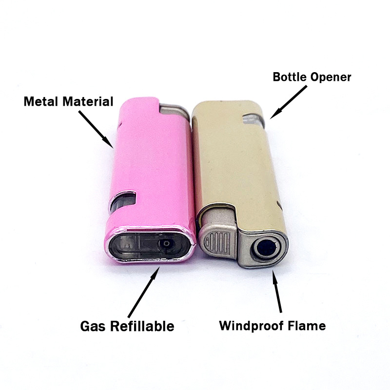 Custom Logo  Polish Multi Function Metal Butane Gas Refillable Feuerzeug Bottle Opener Windproof Flame Cigarette  Cigar Lighter