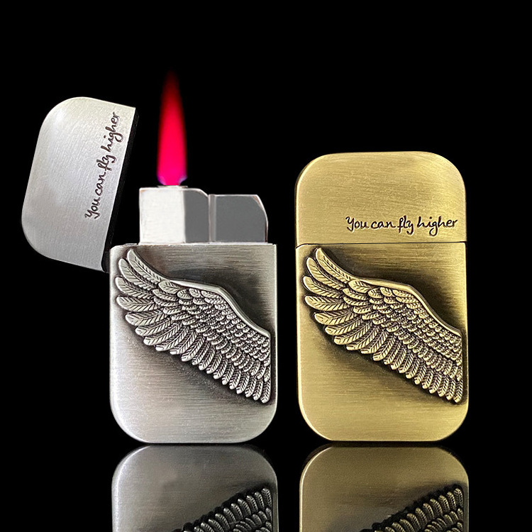 Custom Logo Lighter Vintage Refillable Butane Aerated Red Flame Zinc Alloy Metal Cigarette Lighters