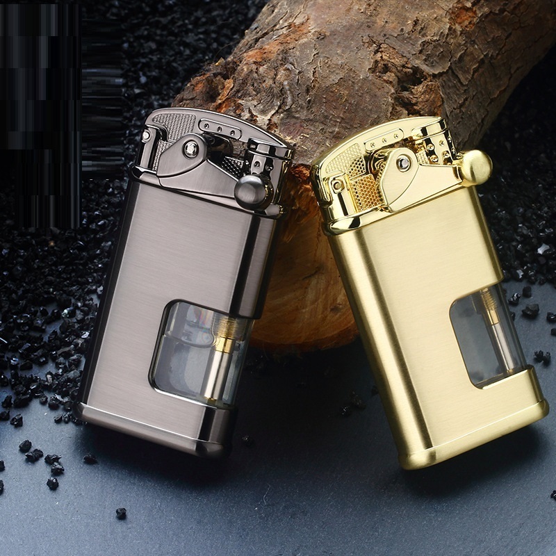 Cigarette Cigar Jet Fill Gas Lighter Gadgets Rocker Arm Led Windproof Straight Torch Blue Flame Lighter