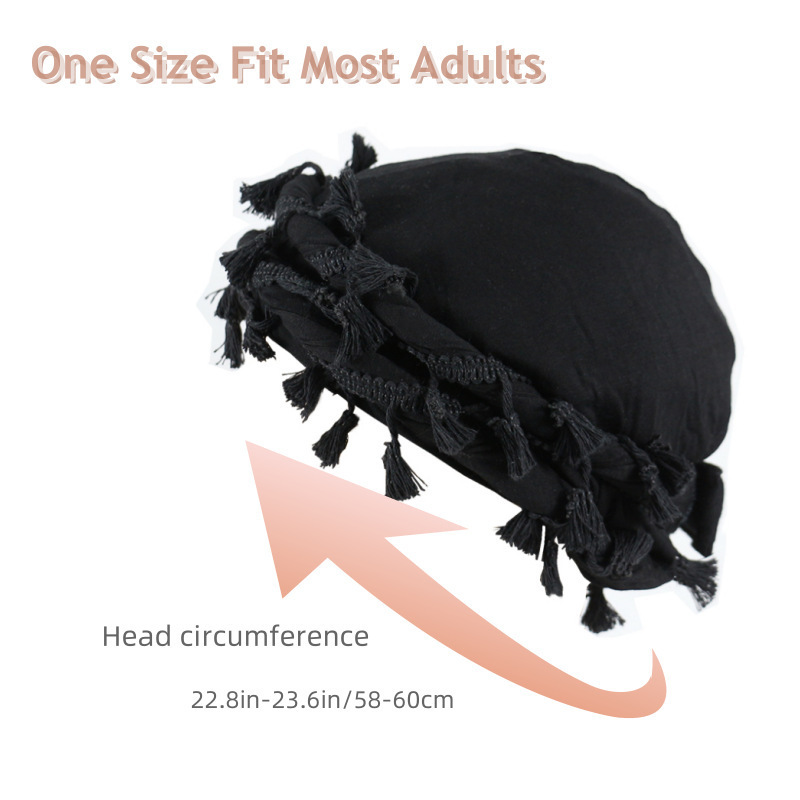 New Design Skull Wave Cap Satin Silky Lined Tassels Pre-Tied Halo Twisted Men Turban Durag Head Wrap Hat For Men