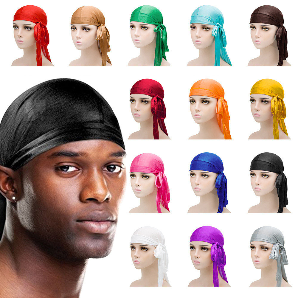 Wholesale Unisex Headwraps 360 Wave Do Du Doo Rags Long Tail Wide Straps Silky Durag For Men Women Silk