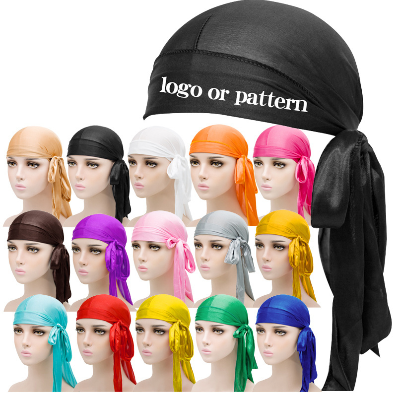 Wholesale Unisex Headwraps 360 Wave Do Du Doo Rags Long Tail Wide Straps Silky Durag For Men Women Silk