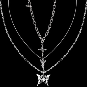 Personality Creative Fashion Butterfly Angel Cross Rose Multilayer Necklace