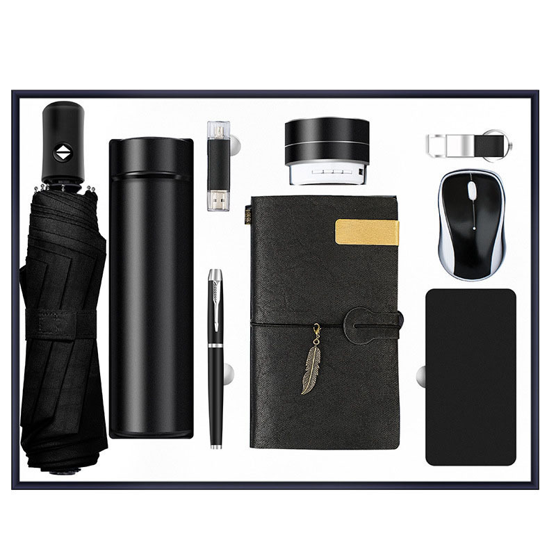 Corporate gift set Cup+A5 Notebook + USB+Speaker + Power Bank +Key Chain +umbrella +mouse +pen Office Gift Set Promotional