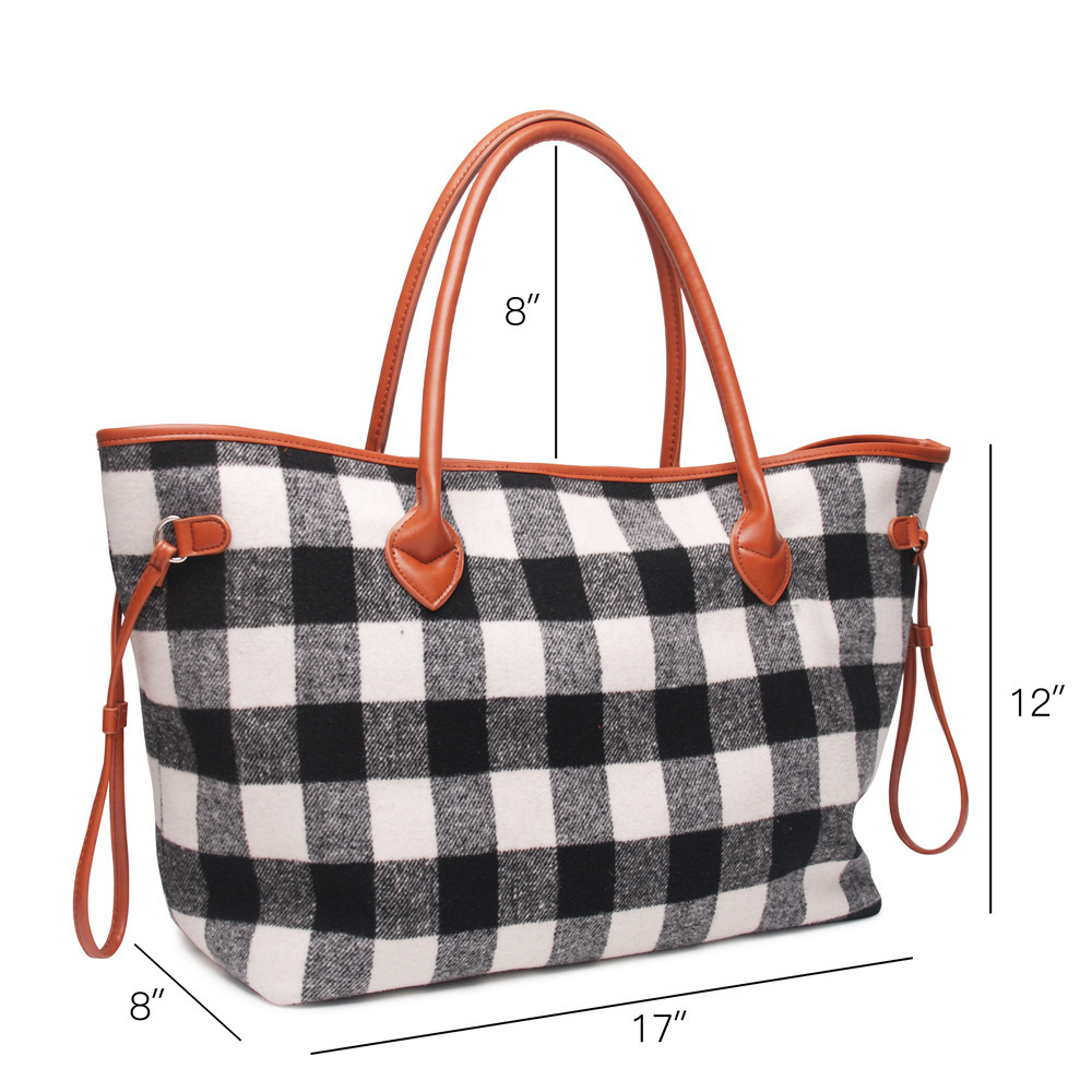 Wholesale Buffalo Plaid Tote Red Check Handbag With Pu Handle And Magnetic Snap Closure