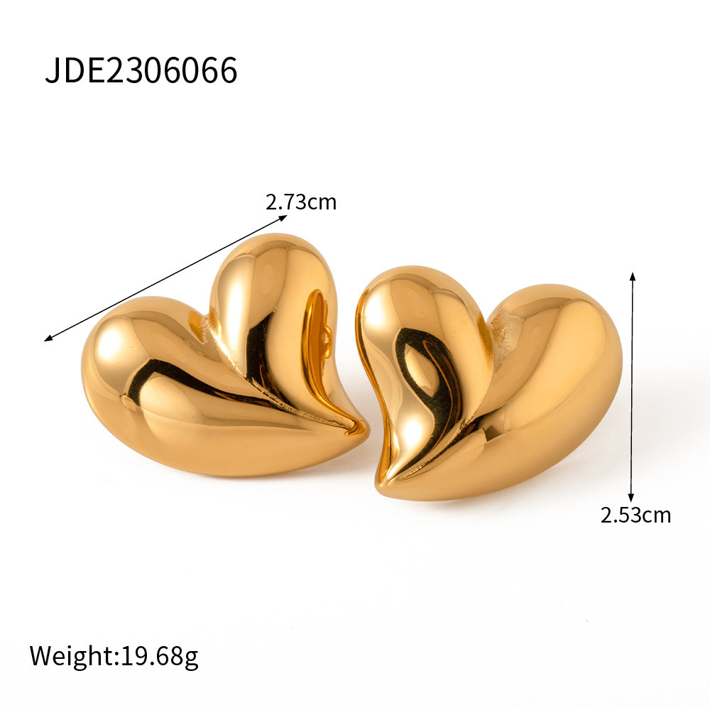 INS style Europe and the United States new 18K gold exaggerated big love shaped earrings stainless steel for women do n