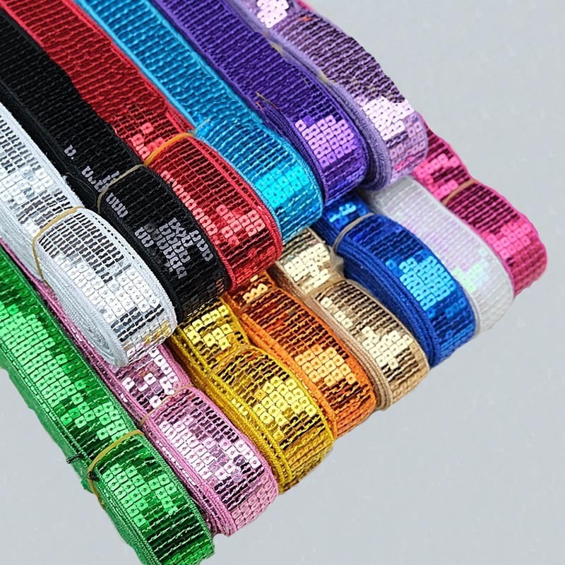 25mm 18m Wholesale diy sewing sequined lace trims cheap 5 rows sequins net mesh lace ribbon trimming beaded lace fabric