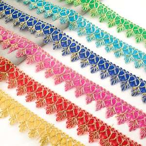 Cheap national lace 5cm diy clothing sewing accessories mesh embroidery fabric gold edge braided lace trims for costume dress