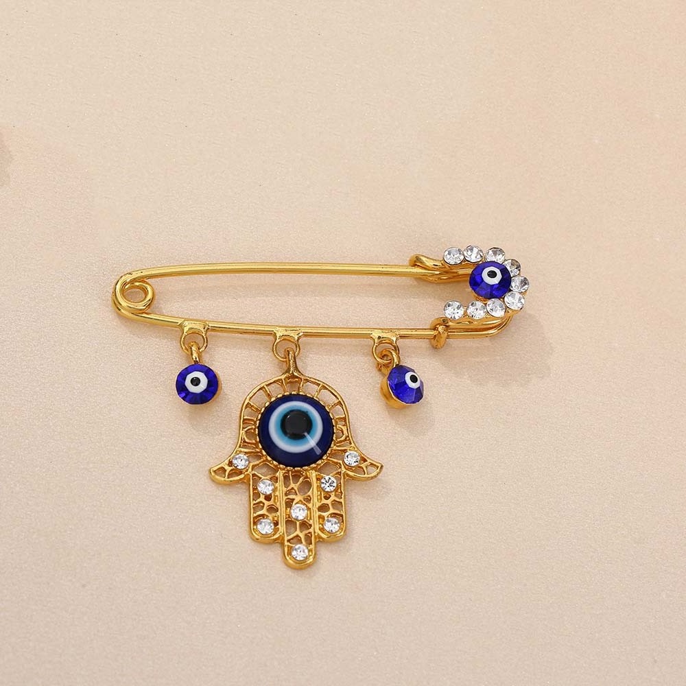 garment ornament rhinestones devil eye brooch retro sweater suit decorative metal alloy crystal corsage badge lapel safety pins