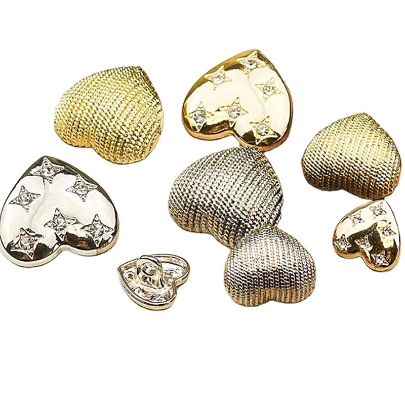 Custom Metal Shirt Heart shaped Button for Garment Retro Vintage Alloy Coat Suit Jacket Rhinestone Diamond combination Buttons