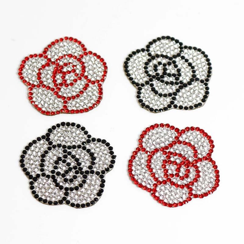 Fashion Rhinestone Rose Flower Cartoon Pattern Hot-fix Rhinestone Patch Sticker Apparel Applique motif hot melt rhinestones