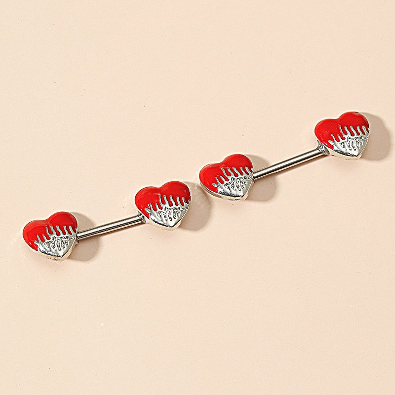 fashion retro women bridal red heart shaped nipple rings piercing bar pinwibrating cool jewelry