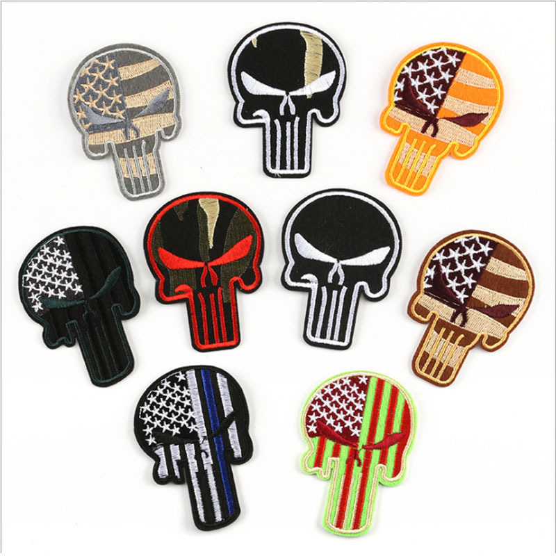 Various skull heads pattern Embroidery Clothing accessories small Patches with glue Clothing jeans hat shoes use