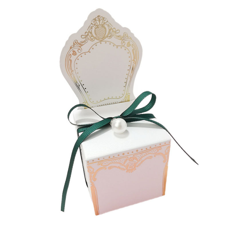 European Wedding Supplies Return Gift Baby Full Moon Candy Boxes Chair shaped hot gold Packing Paper box with ribbon pearls