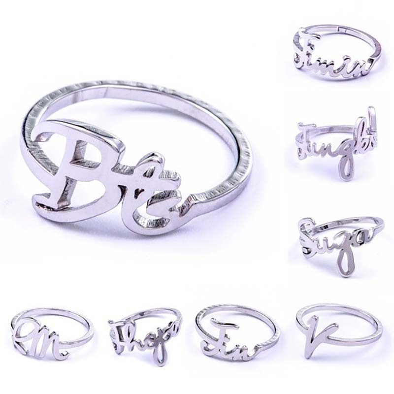 Fashion metal alloy jewelry alphabet letter finger ring cheap plating women men boy girl free size round two letter V J rings