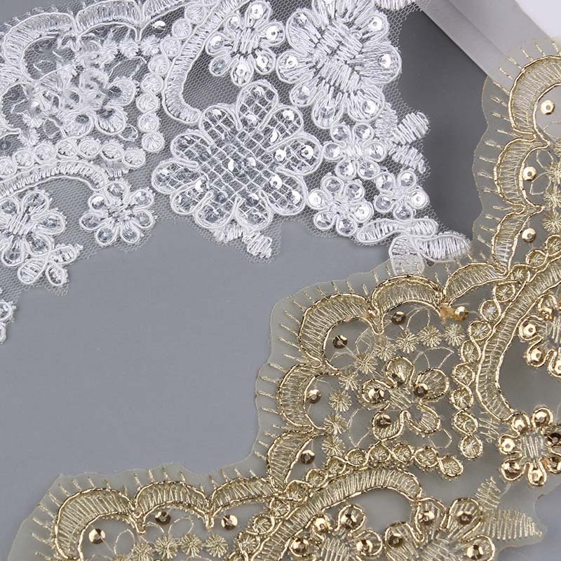 diy garment polyester gold white car bone home textile bedding fabric embroidered wedding dress sequined beaded costume lace