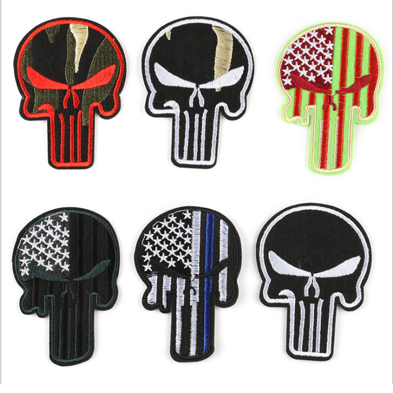 Various skull heads pattern Embroidery Clothing accessories small Patches with glue Clothing jeans hat shoes use