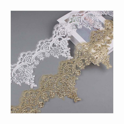 diy garment polyester gold white car bone home textile bedding fabric embroidered wedding dress sequined beaded costume lace