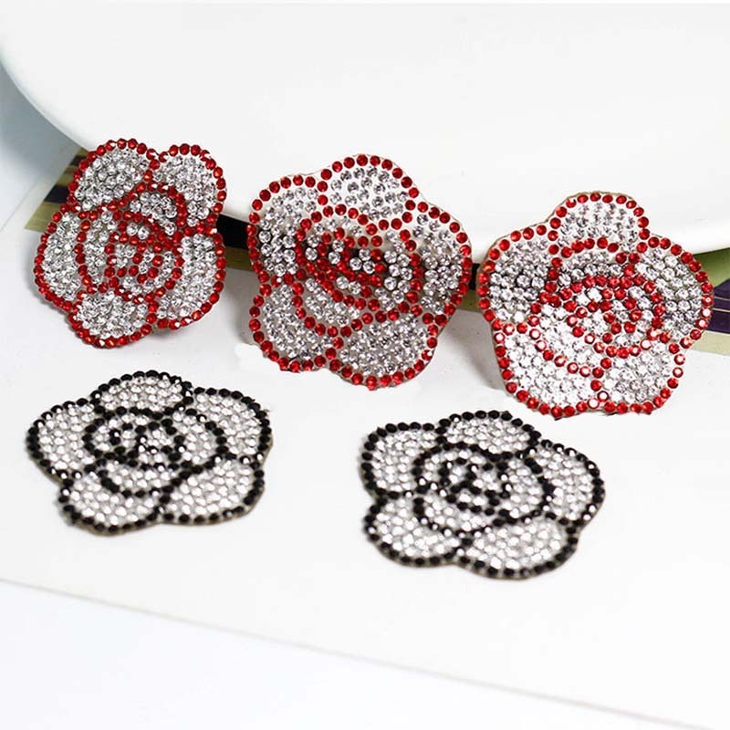 Fashion Rhinestone Rose Flower Cartoon Pattern Hot-fix Rhinestone Patch Sticker Apparel Applique motif hot melt rhinestones