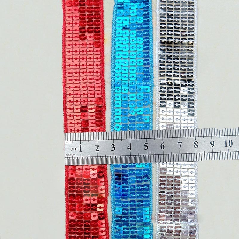 25mm 18m Wholesale diy sewing sequined lace trims cheap 5 rows sequins net mesh lace ribbon trimming beaded lace fabric