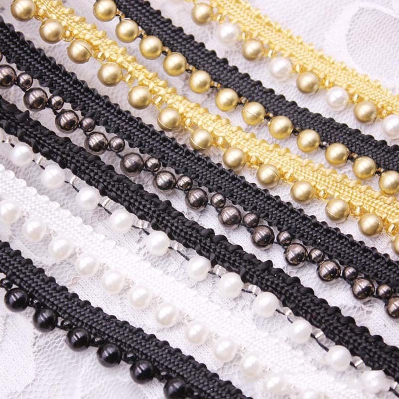 6mm diy garment accessories pearl lace fabric beaded handmade wedding dress hem webbing hat ribbon decorative knitted lace trims