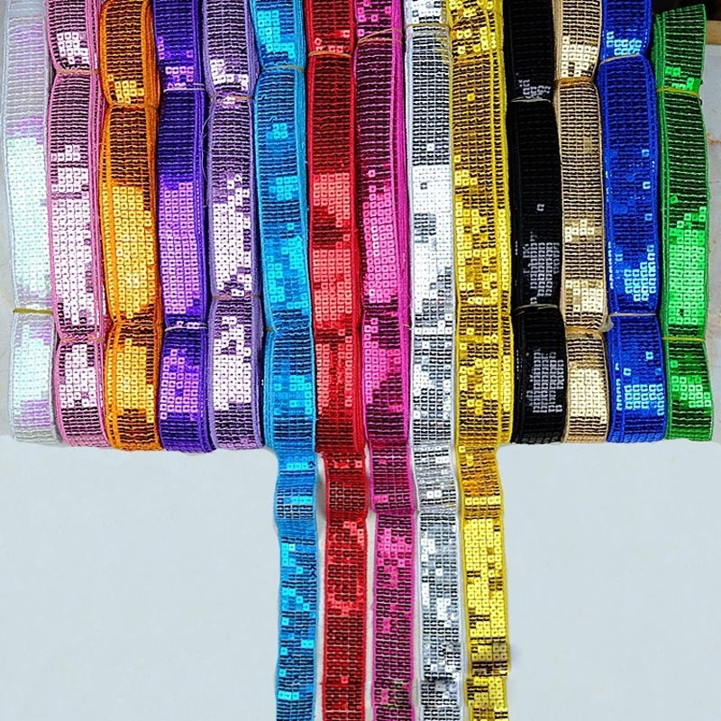 25mm 18m Wholesale diy sewing sequined lace trims cheap 5 rows sequins net mesh lace ribbon trimming beaded lace fabric