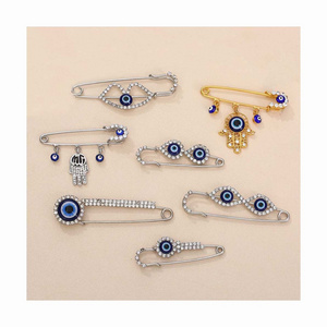 garment ornament rhinestones devil eye brooch retro sweater suit decorative metal alloy crystal corsage badge lapel safety pins