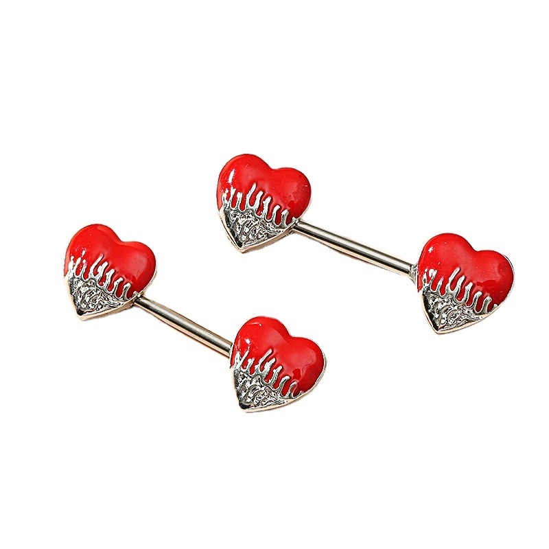 fashion retro women bridal red heart shaped nipple rings piercing bar pinwibrating cool jewelry