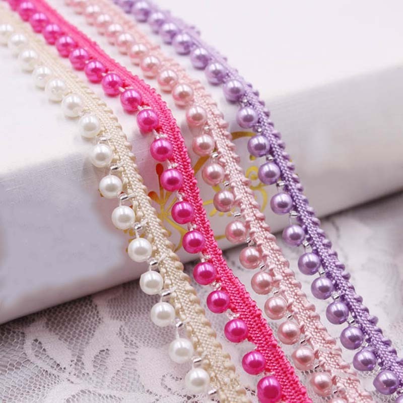 6mm diy garment accessories pearl lace fabric beaded handmade wedding dress hem webbing hat ribbon decorative knitted lace trims