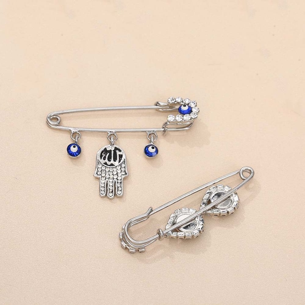 garment ornament rhinestones devil eye brooch retro sweater suit decorative metal alloy crystal corsage badge lapel safety pins