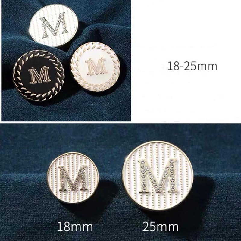 diy sewing round shape metal diamond button men's and women's cashmere coat woolen clothes suit sweater simple letter M buttons