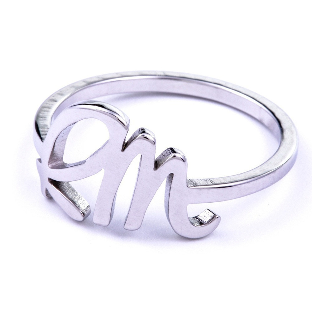 Fashion metal alloy jewelry alphabet letter finger ring cheap plating women men boy girl free size round two letter V J rings