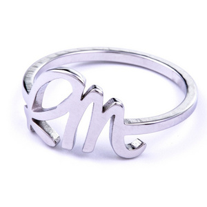 Fashion metal alloy jewelry alphabet letter finger ring cheap plating women men boy girl free size round two letter V J rings