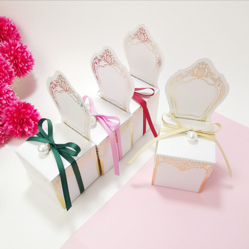 European Wedding Supplies Return Gift Baby Full Moon Candy Boxes Chair shaped hot gold Packing Paper box with ribbon pearls