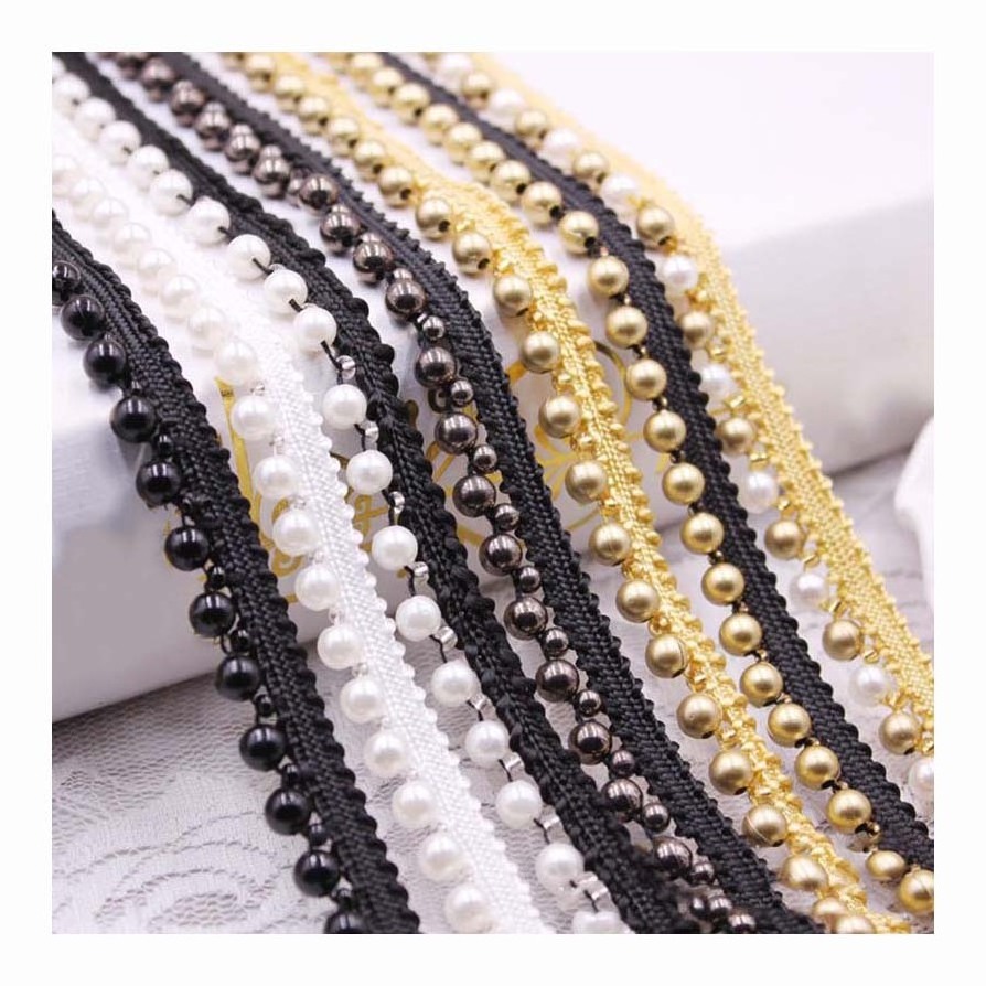 6mm diy garment accessories pearl lace fabric beaded handmade wedding dress hem webbing hat ribbon decorative knitted lace trims