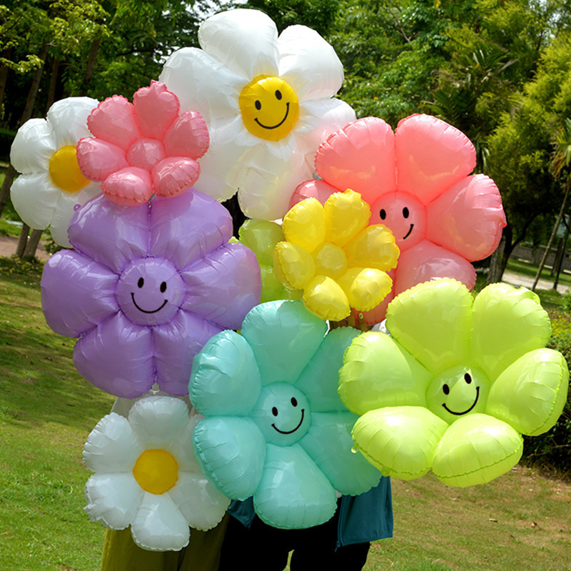 Hot selling small daisy balloons holding balloons smiling faces sun flowers daisy foil helium balloons