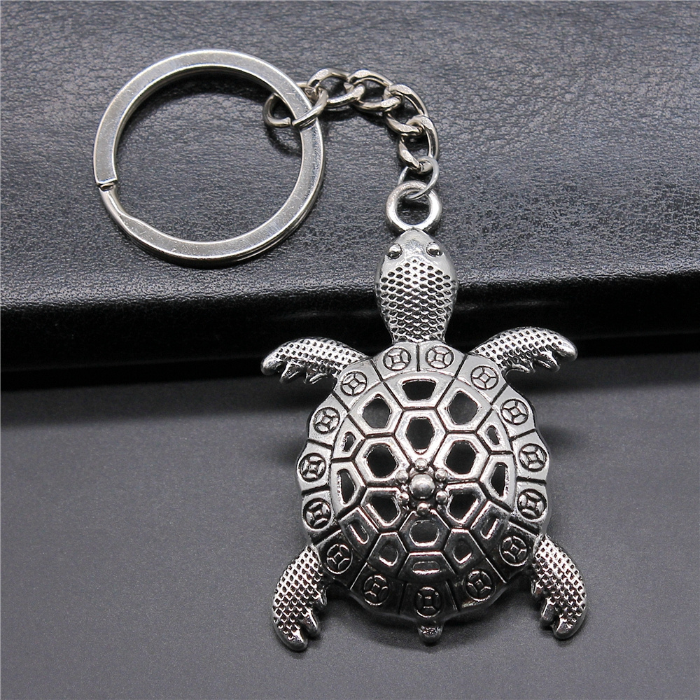 55x37mm Antique Silver Plated Antique Bronze Plated Metal Big Turtle Tortoise Cuckold Key Chain Souvenirs Gift P1-ABD-C13051