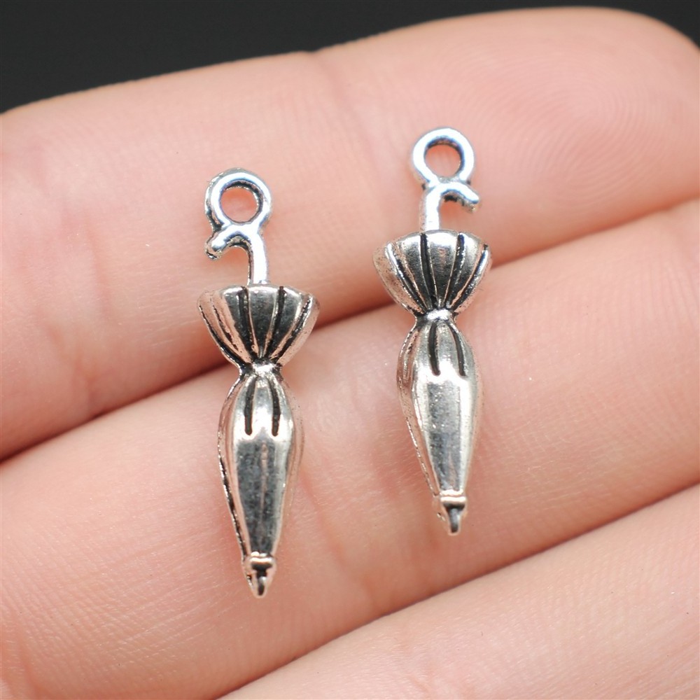 50pcs/bag 26x7mm Antique Silver Plated Zinc Alloy 3D Umbrella Charms Pendants ABD-C13352