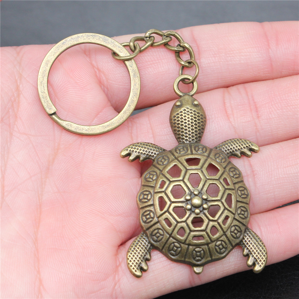 55x37mm Antique Silver Plated Antique Bronze Plated Metal Big Turtle Tortoise Cuckold Key Chain Souvenirs Gift P1-ABD-C13051