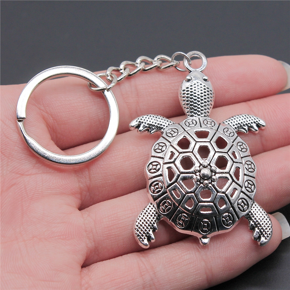 55x37mm Antique Silver Plated Antique Bronze Plated Metal Big Turtle Tortoise Cuckold Key Chain Souvenirs Gift P1-ABD-C13051