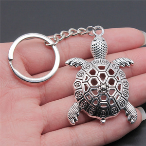 55x37mm Antique Silver Plated Antique Bronze Plated Metal Big Turtle Tortoise Cuckold Key Chain Souvenirs Gift P1-ABD-C13051