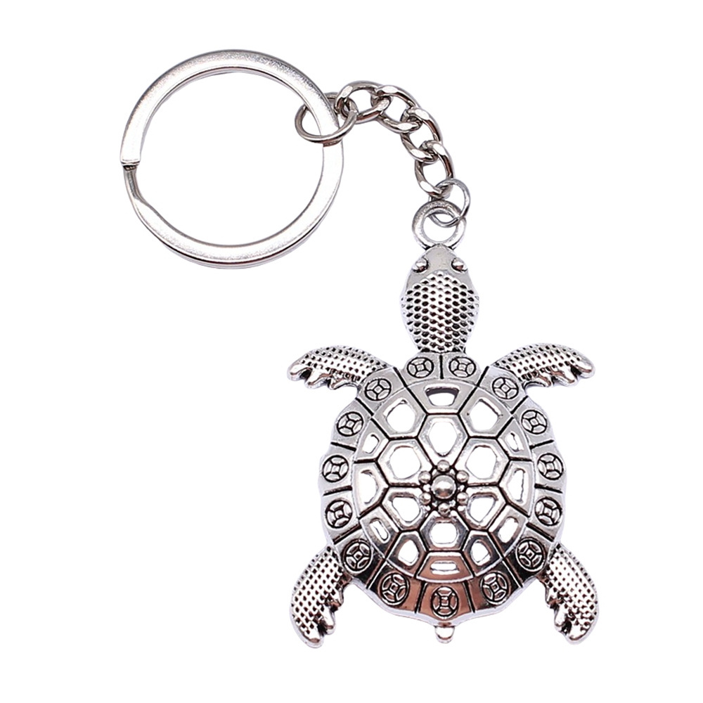 55x37mm Antique Silver Plated Antique Bronze Plated Metal Big Turtle Tortoise Cuckold Key Chain Souvenirs Gift P1-ABD-C13051