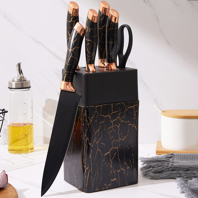 white luxury reasonable price professional 7pcs stainless steel kitchen cooking knives chef block knife sets with acrylic stand