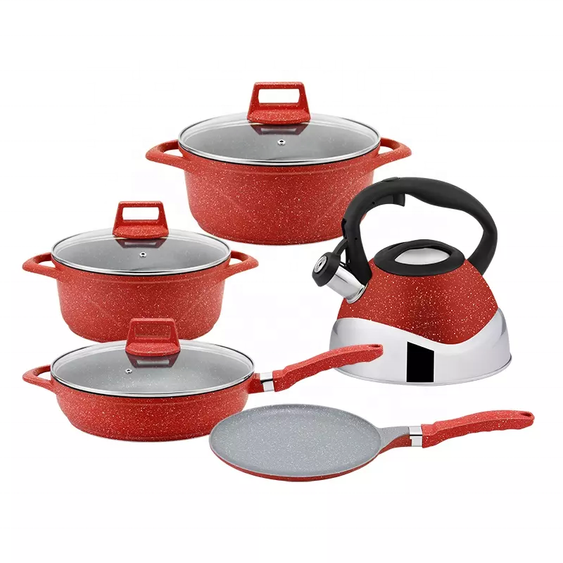 HausRoland 8pcs smile kitchen cooking pot non-stick cookware set with kettle