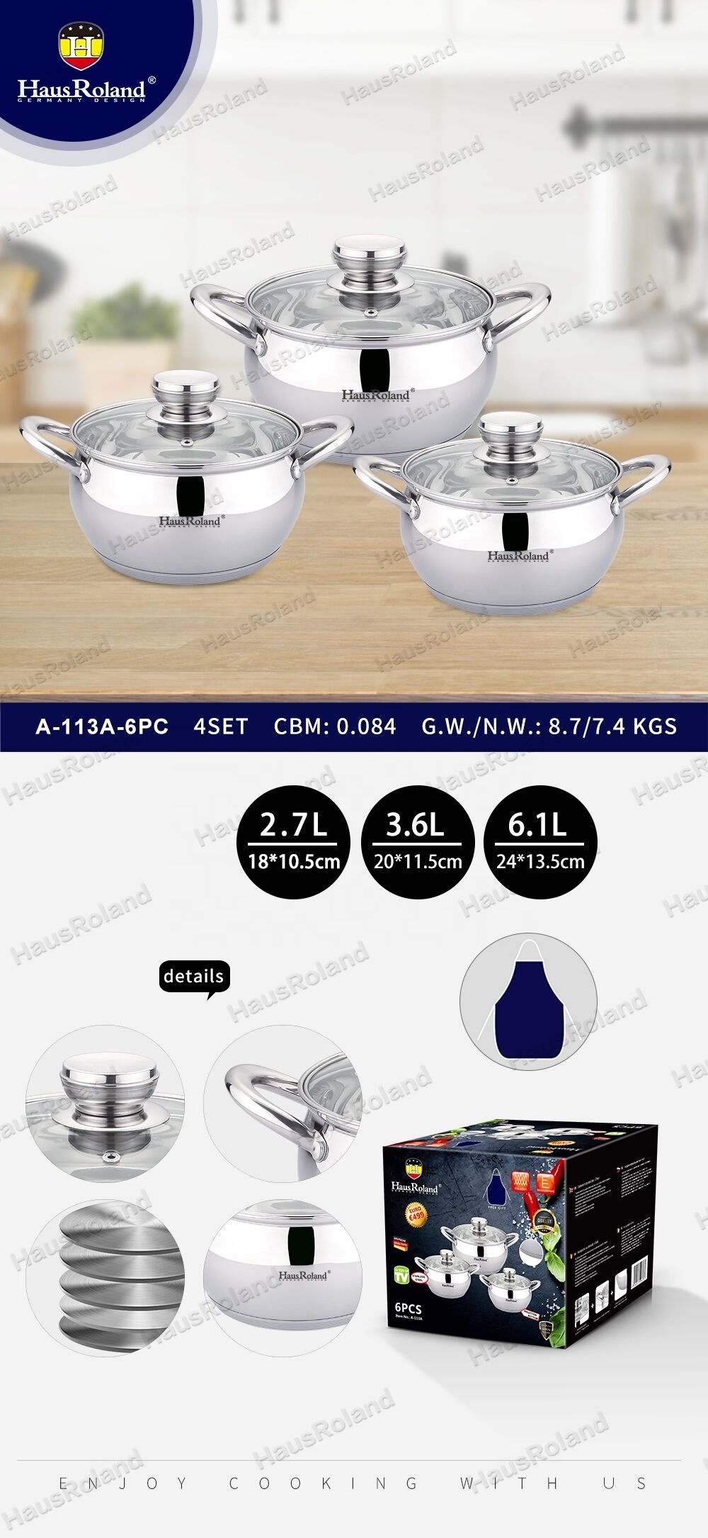 HausRoland guangdong jiangmen custom logo nonstick cooking soup pan insulated non stick pot set cookware set cooking