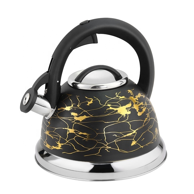 Hausroland gold thread stainless steel stovetop whistling tea kettle with whistle